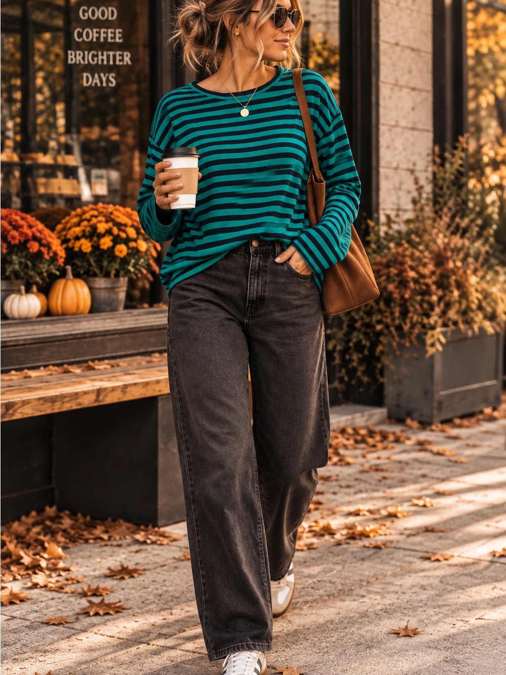 Lou & Grey Teal Black Striped Soft Knit Sweater Top Size M
